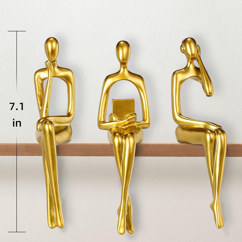 BMLCGJ Thinker Statue Gold Decor Abstract Art Sculpture, Golden Resin Collectible Figurines for Home Living Room Office Shelf Decoration,Great Gifts Ideas (Sitting Posture-Gold) - Image 2